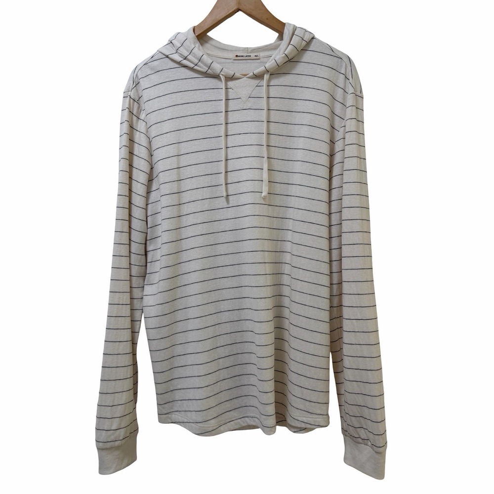 Marine Layer Mens DK Pullover Stripe Soft‎ Hoodie Size M/L White Navy Coastal